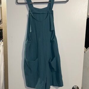 Teal Sleeveless Romper with Pockets